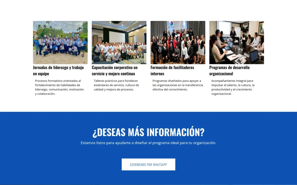 Las capacitaciones hechas, con fotos, y la inscripción por WhatsApp. Sitio de educación.