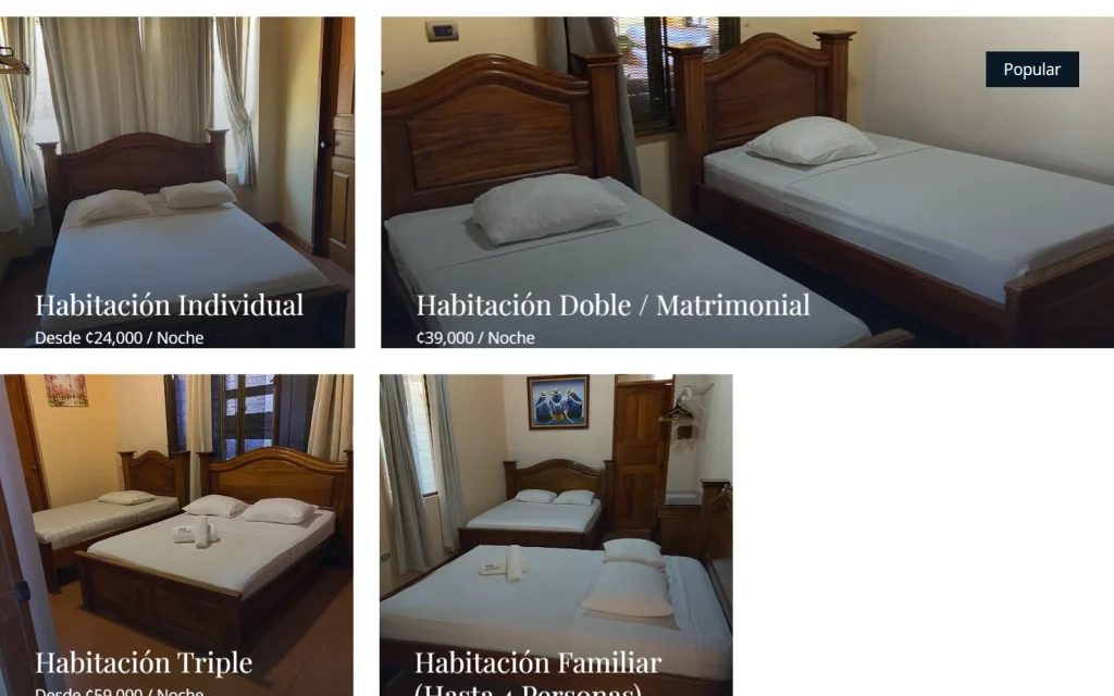 Las habitaciones, con fotos y tarifa. Sitio de hoteles y hospedaje.